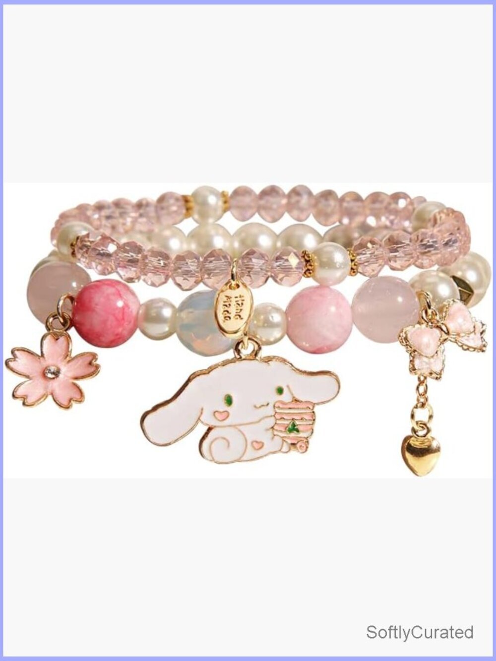 Crystal Beaded Stretch Bracelet Set, Cartoon Pearl Bracelets for Women